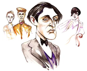 Austrian composer Alban Berg; caricatured with characters from his operas Wozzeck and Lulu
